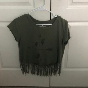 Green semi-cropped shirt with tassels